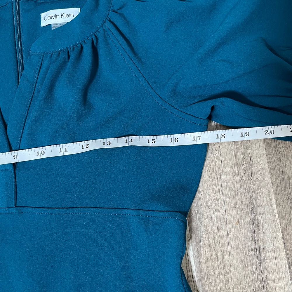 Calvin Klein Women's 6P Teal Blue Split Neck A-Line Mini Dress - Picture 14 of 16